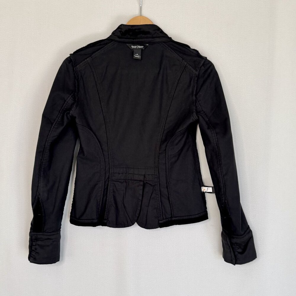 Y2K WHBM Black Stretch Velvet High Collar Silver Button Military Blazer Size 4 - Picture 13 of 17